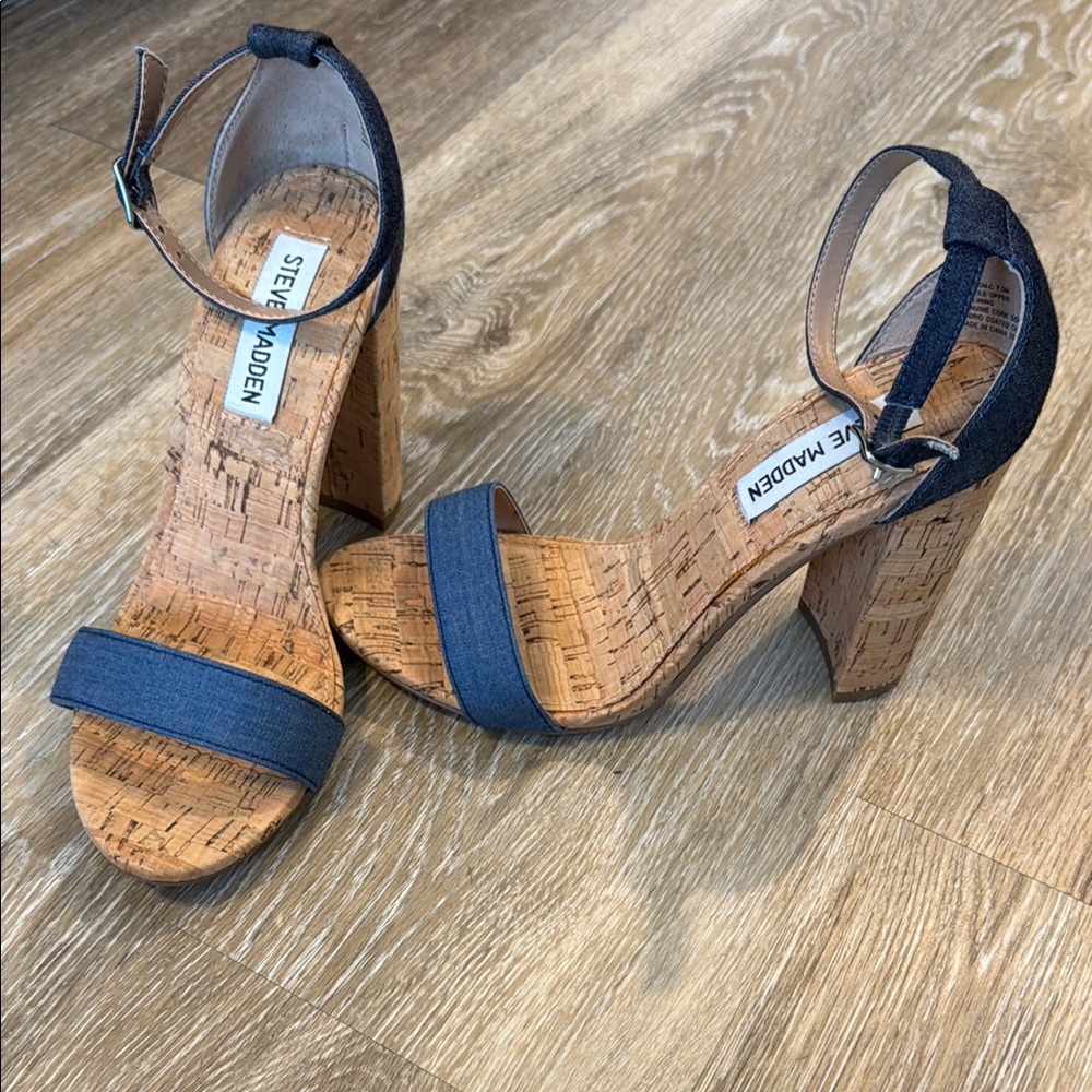Steve Madden - Carson C Denim Cork Ankle Strap Heels- 7.5
